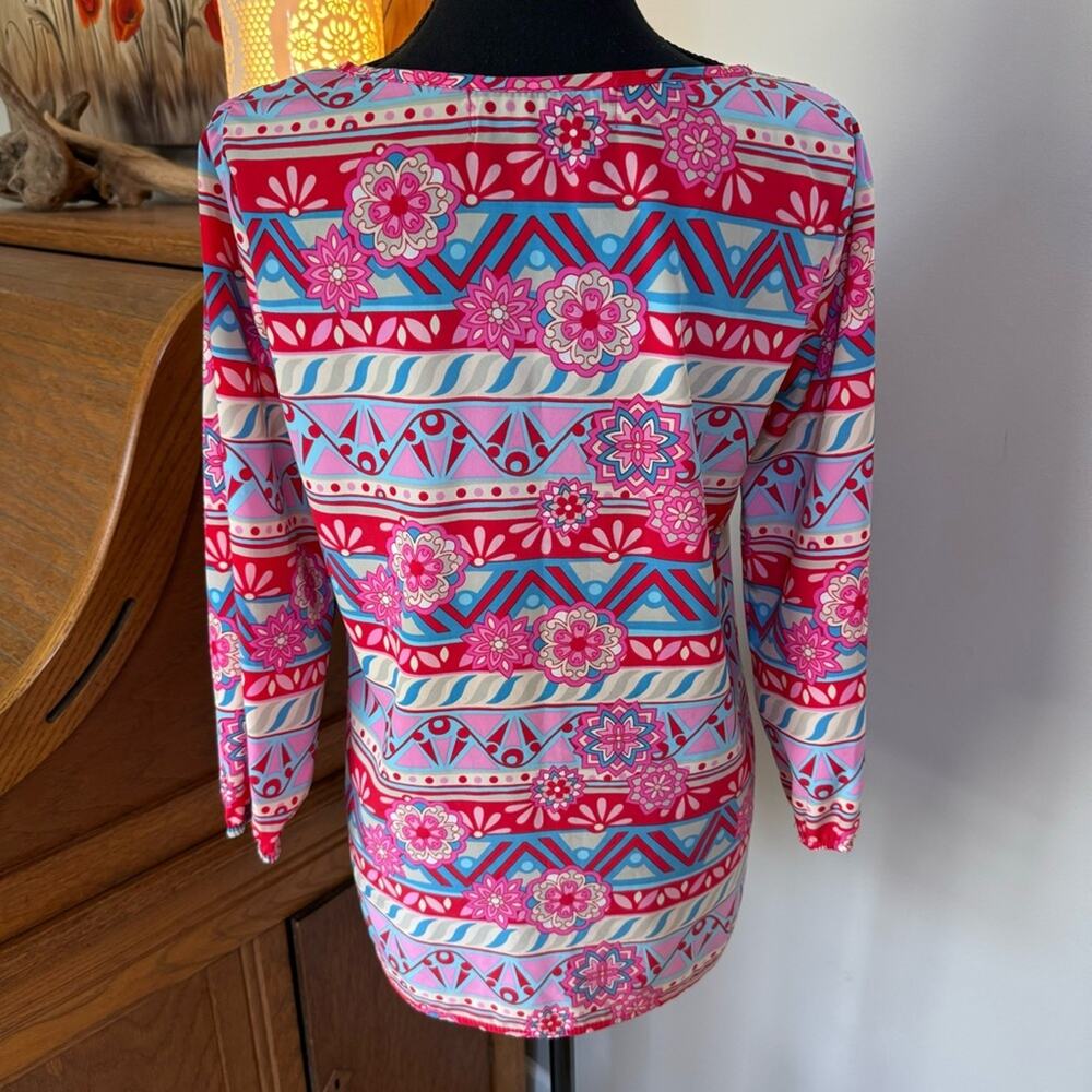 Boutique Colorful Scoop NeckMOD Style Women's Top with Geometric Patterns ~S/M - Picture 5 of 14